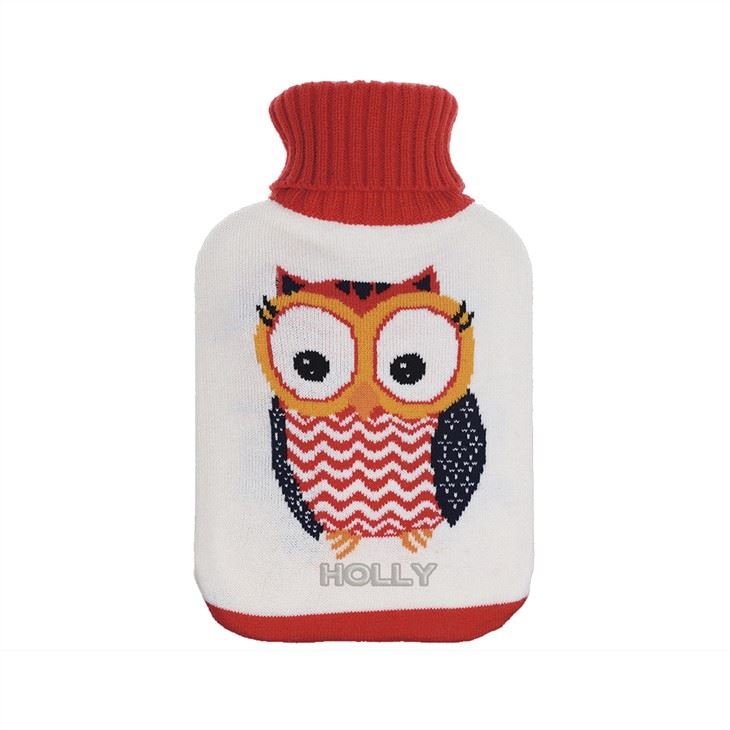 Owl Pattern Knitted Hot Water Bottle Cover